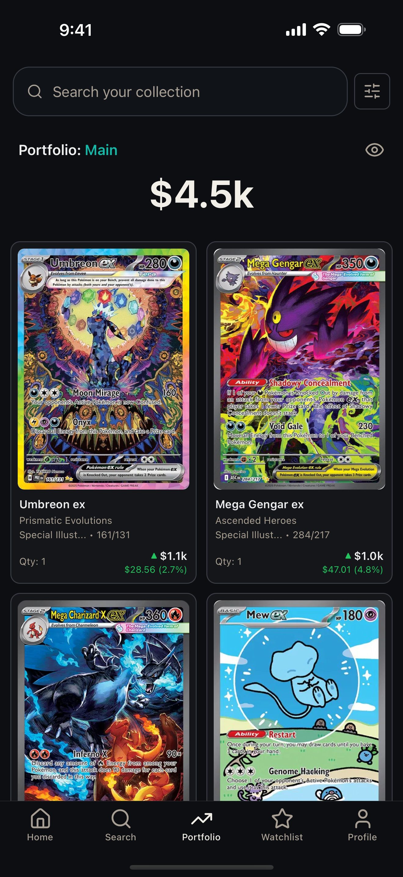 Pokemon card watchlist and portfolio context